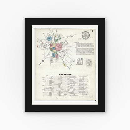 Old map wall art mockup — black gallery frame with white mat — Sanborn Fire Insurance Map from Washington Court House, Fayette County, Ohio (1914), Sheet #0001