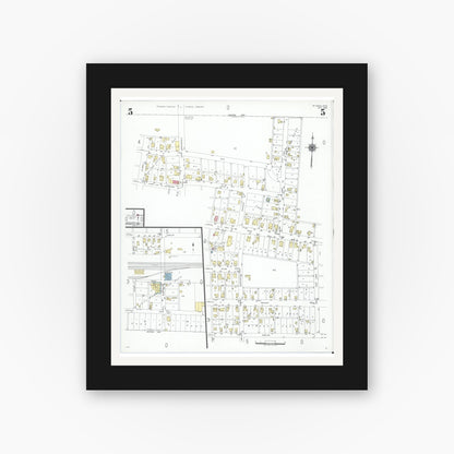 Old map wall art mockup — black gallery frame with white mat — Sanborn Fire Insurance Map from Saint Paris, Champaign County, Ohio (1948), Sheet #0005