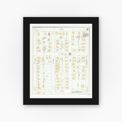 Old map wall art mockup — black gallery frame with white mat — Sanborn Fire Insurance Map from Champaign, Champaign County, Illinois (1909), Sheet #0008
