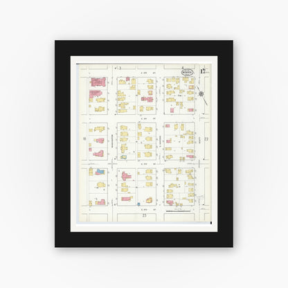 Old map wall art mockup — black gallery frame with white mat — Sanborn Fire Insurance Map from Monroe, Monroe County, Michigan (1916), Sheet #0017