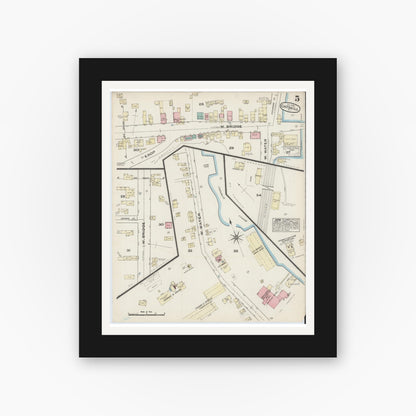 Old map wall art mockup — black gallery frame with white mat — Sanborn Fire Insurance Map from Catskill, Greene County, New York (1884), Sheet #0005