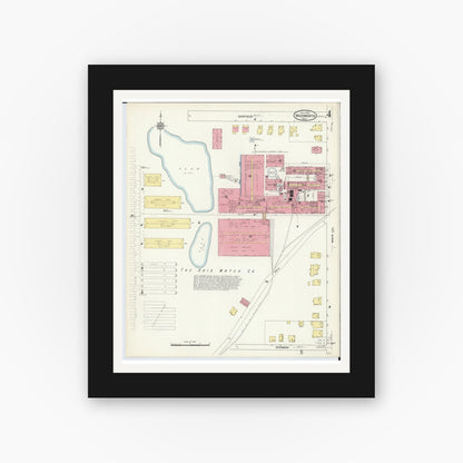 Old map wall art mockup — black gallery frame with white mat — Sanborn Fire Insurance Map from Wadsworth, Medina County, Ohio (1913), Sheet #0004