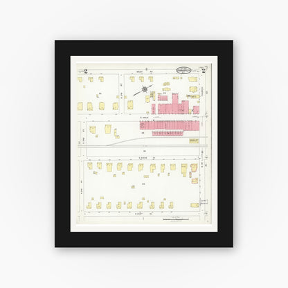 Old map wall art mockup — black gallery frame with white mat — Sanborn Fire Insurance Map from Kannapolis, Rowan And Cabarrus Counties, North Carolina (1926), Sheet #0002