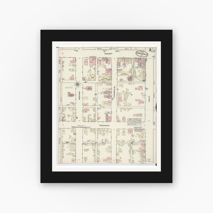 Old map wall art mockup — black gallery frame with white mat — Sanborn Fire Insurance Map from Circleville, Pickaway County, Ohio (1884), Sheet #0003