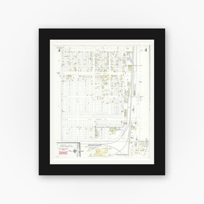 Old map wall art mockup — black gallery frame with white mat — Sanborn Fire Insurance Map from San Juan, Hidalgo County, Texas (1938), Sheet #0004