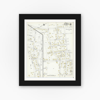 Old map wall art mockup — black gallery frame with white mat — Sanborn Fire Insurance Map from Stoneham, Middlesex County, Massachusetts (1916), Sheet #0010