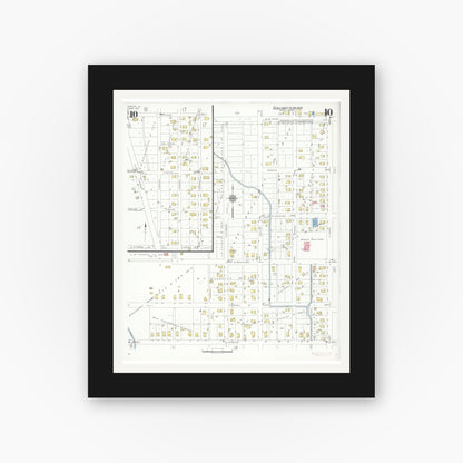Old map wall art mockup — black gallery frame with white mat — Sanborn Fire Insurance Map from Marion, Williamson County, Illinois (1937), Sheet #0010