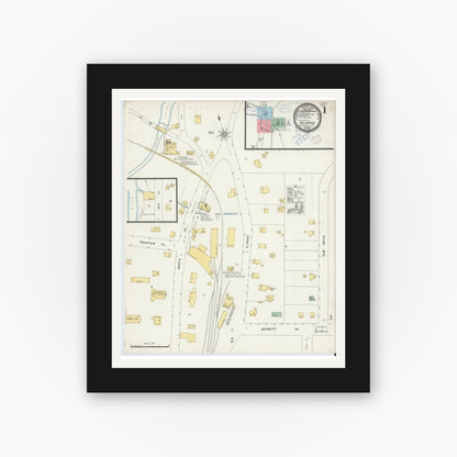 Old map wall art mockup — black gallery frame with white mat — Sanborn Fire Insurance Map from Millbrook, Dutchess County, New York (1898), Sheet #0001