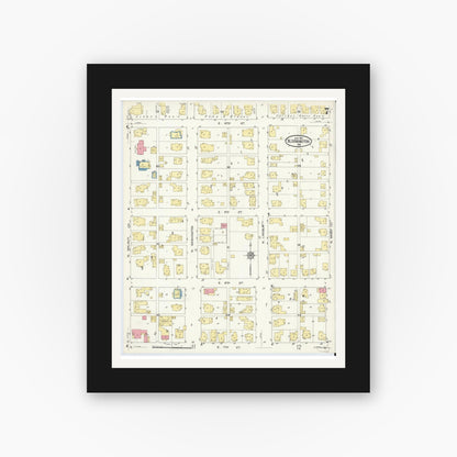 Old map wall art mockup — black gallery frame with white mat — Sanborn Fire Insurance Map from Bloomington, Monroe County, Indiana (1913), Sheet #0007