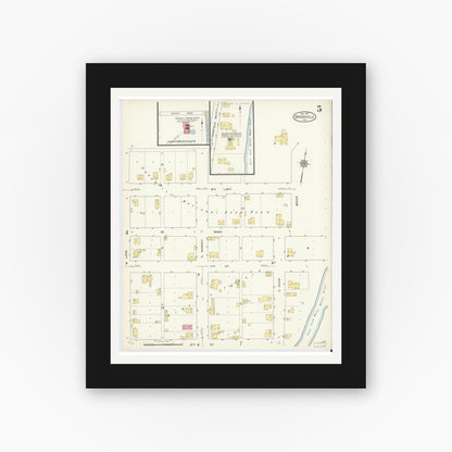 Old map wall art mockup — black gallery frame with white mat — Sanborn Fire Insurance Map from Brookville, Franklin County, Indiana (1913), Sheet #0005