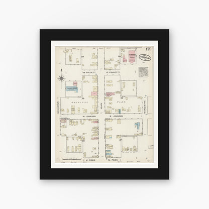 Old map wall art mockup — black gallery frame with white mat — Sanborn Fire Insurance Map from Fond du Lac, Fond du Lac County, Wisconsin (1884), Sheet #0012