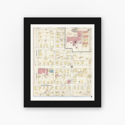 Old map wall art mockup — black gallery frame with white mat — Sanborn Fire Insurance Map from Arcadia, Hamilton County, Indiana (1933), Sheet #0003