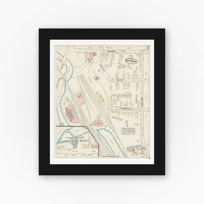 Old map wall art mockup — black gallery frame with white mat — Sanborn Fire Insurance Map from North Adams, Berkshire County, Massachusetts (1884), Sheet #0007
