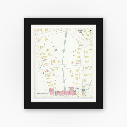 Old map wall art mockup — black gallery frame with white mat — Sanborn Fire Insurance Map from Vassar, Tuscola County, Michigan (1909), Sheet #0006