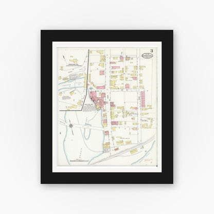 Old map wall art mockup — black gallery frame with white mat — Sanborn Fire Insurance Map from Schaghticoke, Rensselaer County, New York (1911), Sheet #0003