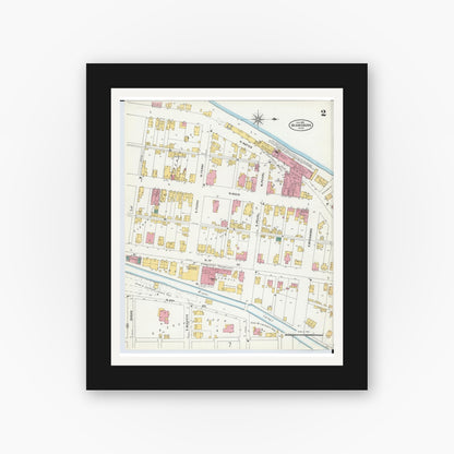 Old map wall art mockup — black gallery frame with white mat — Sanborn Fire Insurance Map from Miamisburg, Montgomery County, Ohio (1905), Sheet #0002