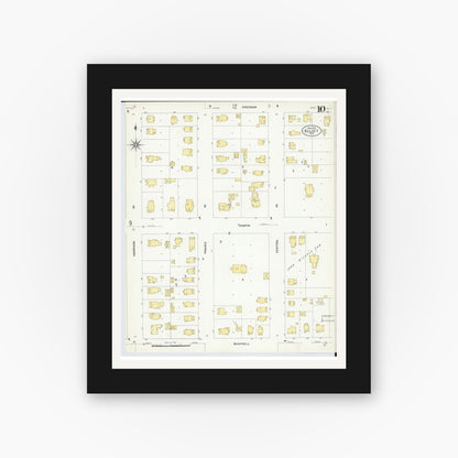 Old map wall art mockup — black gallery frame with white mat — Sanborn Fire Insurance Map from Beloit, Rock County, Wisconsin (1908), Sheet #0010