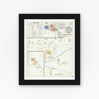 Old map wall art mockup — black gallery frame with white mat — Sanborn Fire Insurance Map from Medina, Medina County, Ohio (1902), Sheet #0001