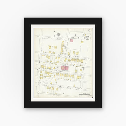 Old map wall art mockup — black gallery frame with white mat — Sanborn Fire Insurance Map from Charleroi, Washington County, Pennsylvania (1907), Sheet #0010