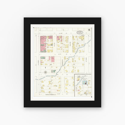 Old map wall art mockup — black gallery frame with white mat — Sanborn Fire Insurance Map from Boone, Boone County, Iowa (1894), Sheet #0004