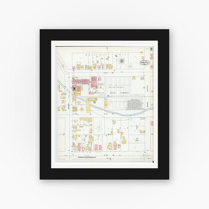 Old map wall art mockup — black gallery frame with white mat — Sanborn Fire Insurance Map from Marietta, Washington County, Ohio (1900), Sheet #0002