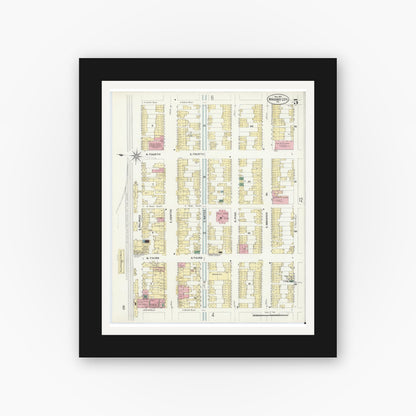 Old map wall art mockup — black gallery frame with white mat — Sanborn Fire Insurance Map from Mahanoy City, Schuylkill County, Pennsylvania (1907), Sheet #0005
