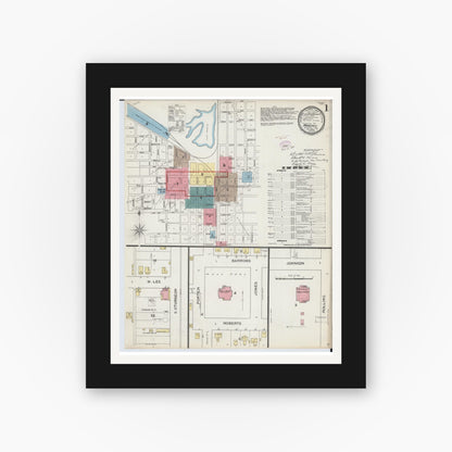 Old map wall art mockup — black gallery frame with white mat — Sanborn Fire Insurance Map from Moberly, Randolph County, Missouri (1893) - Complete Map Set