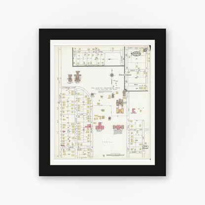 Old map wall art mockup — black gallery frame with white mat — Sanborn Fire Insurance Map from Denton, Denton County, Texas (1921), Sheet #0015