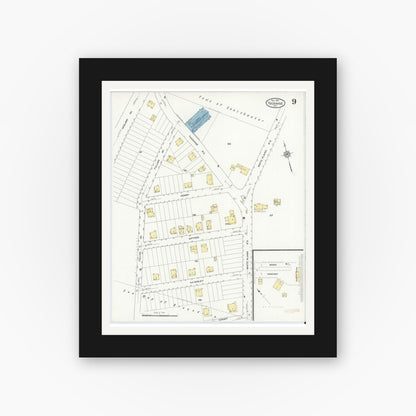 Old map wall art mockup — black gallery frame with white mat — Sanborn Fire Insurance Map from Tuckahoe, Westchester County, New York (1911), Sheet #0009