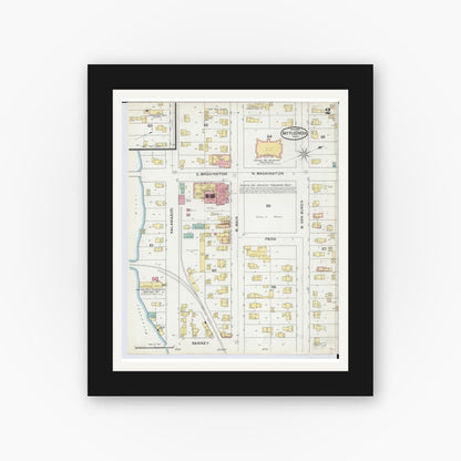 Old map wall art mockup — black gallery frame with white mat — Sanborn Fire Insurance Map from Battle Creek, Calhoun County, Michigan (1892), Sheet #0002