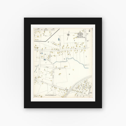 Old map wall art mockup — black gallery frame with white mat — Sanborn Fire Insurance Map from Saugus, Essex County, Massachusetts (1922), Sheet #0002