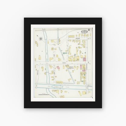 Old map wall art mockup — black gallery frame with white mat — Sanborn Fire Insurance Map from Frankfort, Herkimer County, New York (1897), Sheet #0002