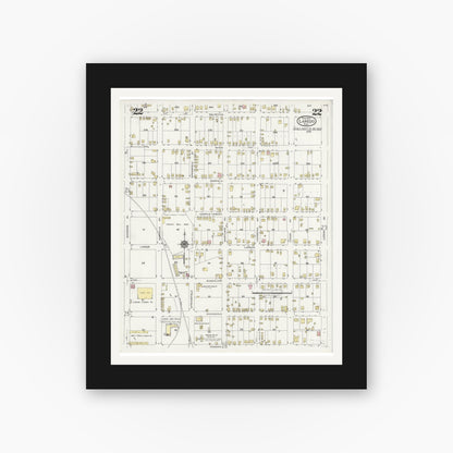 Old map wall art mockup — black gallery frame with white mat — Sanborn Fire Insurance Map from Laredo, Webb County, Texas (1925), Sheet #0022