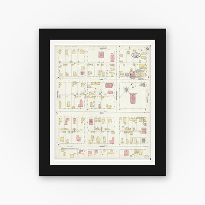 Old map wall art mockup — black gallery frame with white mat — Sanborn Fire Insurance Map from Vevay, Switzerland County, Indiana (1899), Sheet #0002