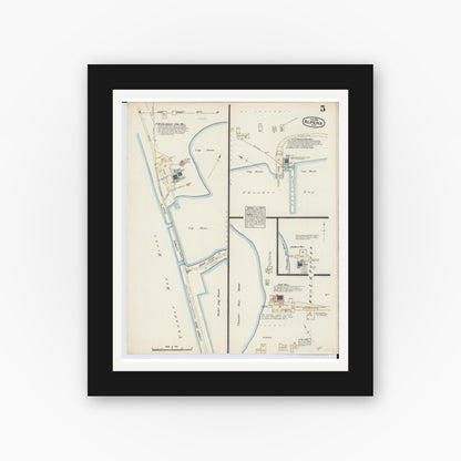 Old map wall art mockup — black gallery frame with white mat — Sanborn Fire Insurance Map from Alpena, Alpena County, Michigan (1884), Sheet #0005