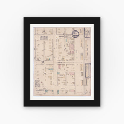 Old map wall art mockup — black gallery frame with white mat — Sanborn Fire Insurance Map from Hanford, Kings County, California (1885), Sheet #0001
