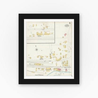 Old map wall art mockup — black gallery frame with white mat — Sanborn Fire Insurance Map from Addison, Steuben County, New York (1898), Sheet #0005