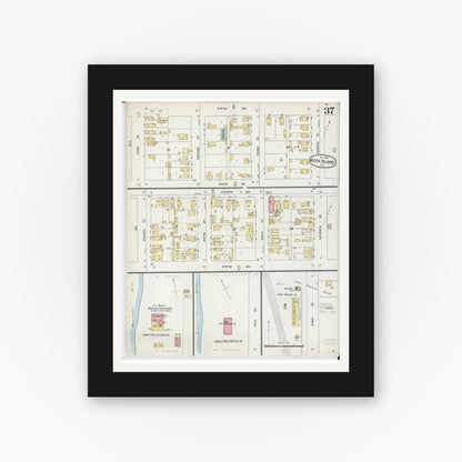 Old map wall art mockup — black gallery frame with white mat — Sanborn Fire Insurance Map from Rock Island, Rock Island County, Illinois (1898), Sheet #0037