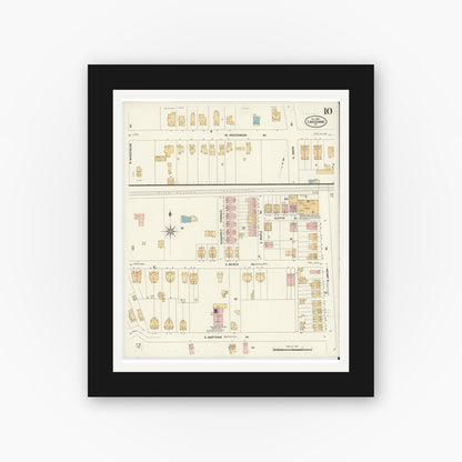 Old map wall art mockup — black gallery frame with white mat — Sanborn Fire Insurance Map from Lansdowne, Delaware County, Pennsylvania (1908), Sheet #0010