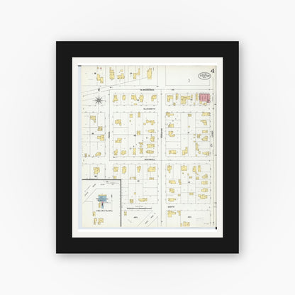 Old map wall art mockup — black gallery frame with white mat — Sanborn Fire Insurance Map from Fenton, Genesee County, Michigan (1901), Sheet #0004