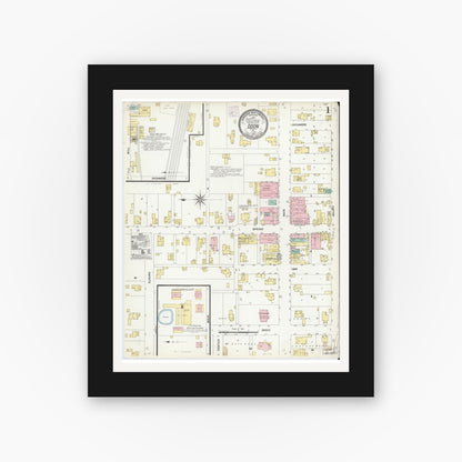 Old map wall art mockup — black gallery frame with white mat — Sanborn Fire Insurance Map from Odon, Daviess County, Indiana (1907) - Complete Map Set