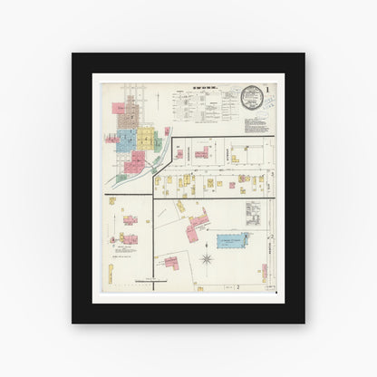 Old map wall art mockup — black gallery frame with white mat — Sanborn Fire Insurance Map from Jasper, Dubois County, Indiana (1898) - Complete Map Set