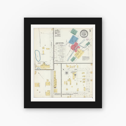Old map wall art mockup — black gallery frame with white mat — Sanborn Fire Insurance Map from Oxford, Chenango County, New York (1903) - Complete Map Set