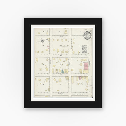 Old map wall art mockup — black gallery frame with white mat — Sanborn Fire Insurance Map from Caldwell, Burleson County, Texas (1891) - Complete Map Set