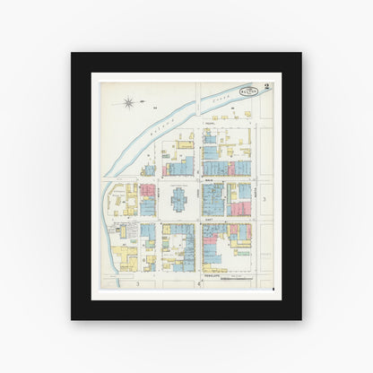 Old map wall art mockup — black gallery frame with white mat — Sanborn Fire Insurance Map from Belton, Bell County, Texas (1896), Sheet #0002