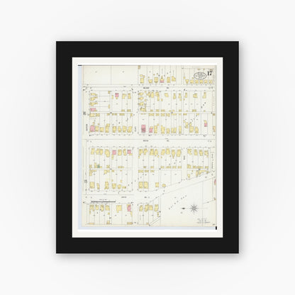 Old map wall art mockup — black gallery frame with white mat — Sanborn Fire Insurance Map from Sidney, Shelby County, Ohio (1898), Sheet #0017