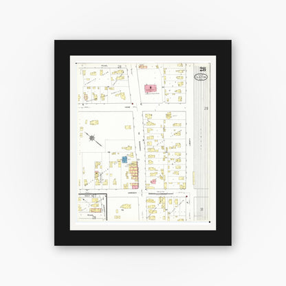 Old map wall art mockup — black gallery frame with white mat — Sanborn Fire Insurance Map from Clinton, Clinton County, Iowa (1917), Sheet #0028