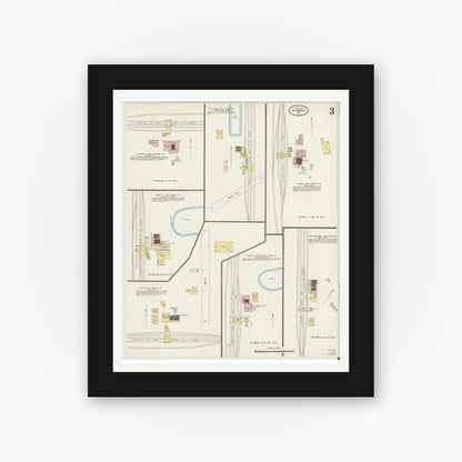 Old map wall art mockup — black gallery frame with white mat — Sanborn Fire Insurance Map from Hymera, Sullivan County, Indiana (1904), Sheet #0003