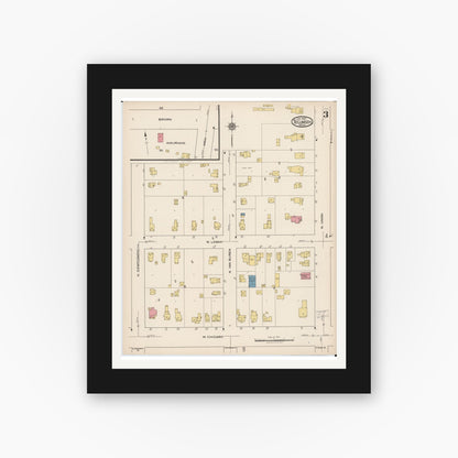 Old map wall art mockup — black gallery frame with white mat — Sanborn Fire Insurance Map from Tecumseh, Lenawee County, Michigan (1922), Sheet #0003