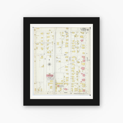 Old map wall art mockup — black gallery frame with white mat — Sanborn Fire Insurance Map from Kenton, Hardin County, Ohio (1902), Sheet #0003